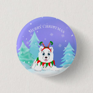 Frohe Weihnachten Samoyed mit Elf-Headband Button