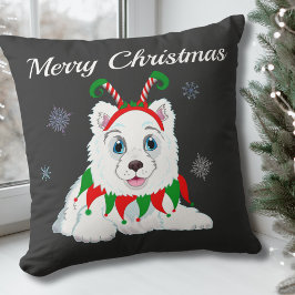 Frohe Weihnachten Samoyed mit Elf-Headband Kissen