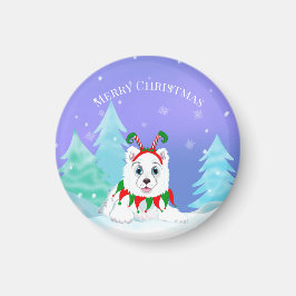 Frohe Weihnachten Samoyed mit Elf-Headband Magnet