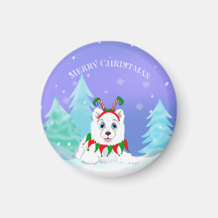 Frohe Weihnachten Samoyed mit Elf-Headband Magnet