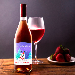 Frohe Weihnachten Samoyed mit Elf-Headband Weinetikett