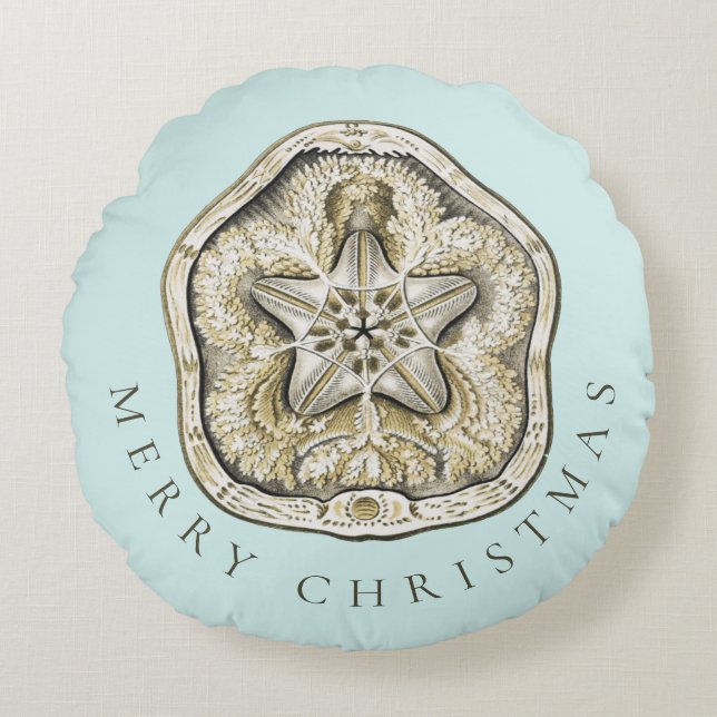 Frohe Weihnachten Sand Dollar Türkis Küste Rundes Kissen (Vorderseite)