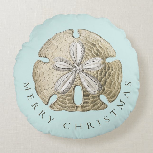 Frohe Weihnachten Sand Dollar Türkis Küste Rundes Kissen (Vorderseite)