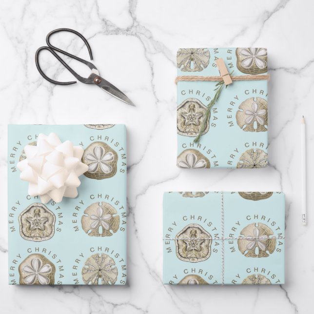 Frohe Weihnachten Sand Dollar Türkis Muster Geschenkpapier Set (Vorderseite)