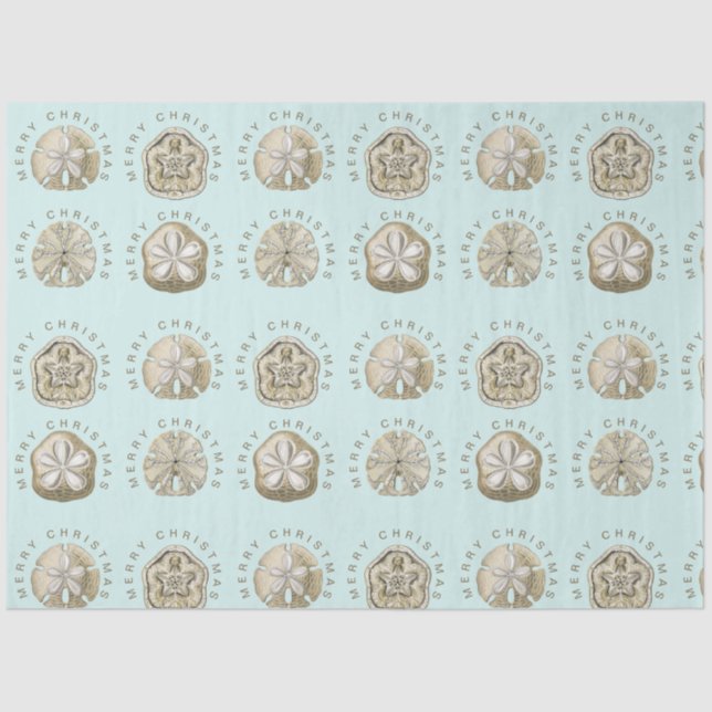 Frohe Weihnachten Sand Dollar Türkis Muster Seidenpapier (Vorderseite)