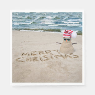 Frohe Weihnachten Sandman on Beach Serviette