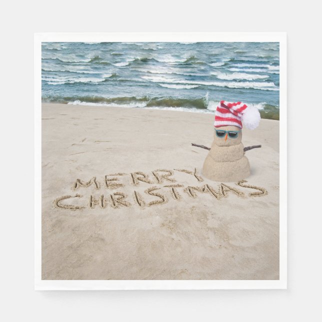 Frohe Weihnachten Sandman on Beach Serviette (Vorderseite)