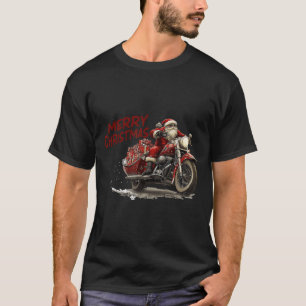 Frohe Weihnachten Santa auf einem alten Motorrad T-Shirt