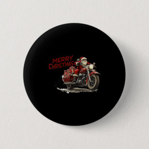 Frohe Weihnachten Santa auf einem Vintage-Motorrad Button