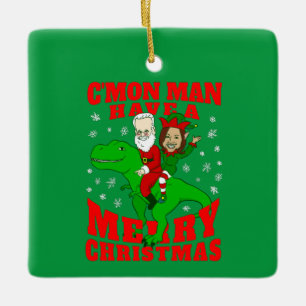Frohe Weihnachten Santa biden kamala harris dinosa Keramikornament