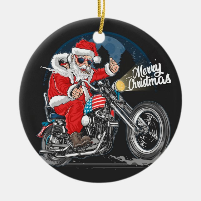 Frohe Weihnachten Santa Biker Keramik Ornament (Vorne)