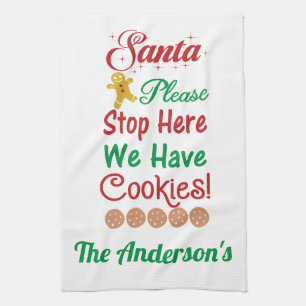Frohe Weihnachten Santa Bitte hier anhalten Wir ha Geschirrtuch