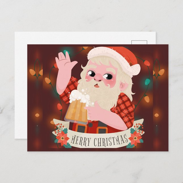 Frohe Weihnachten Santa Claus  (Santa Claus holding a beer Merry Christmas postcard!)
