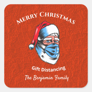 Frohe Weihnachten Santa Claus Gesichtsmaske Quadratischer Aufkleber