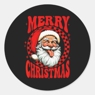 Frohe Weihnachten Santa Claus Noel Lustige Schachb Runder Aufkleber