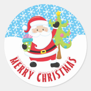 Frohe Weihnachten Santa Claus Runder Aufkleber