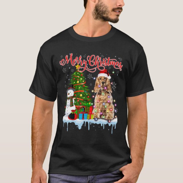 Frohe Weihnachten Santa Cocker Spaniel Light Xmas  T-Shirt (Vorderseite)