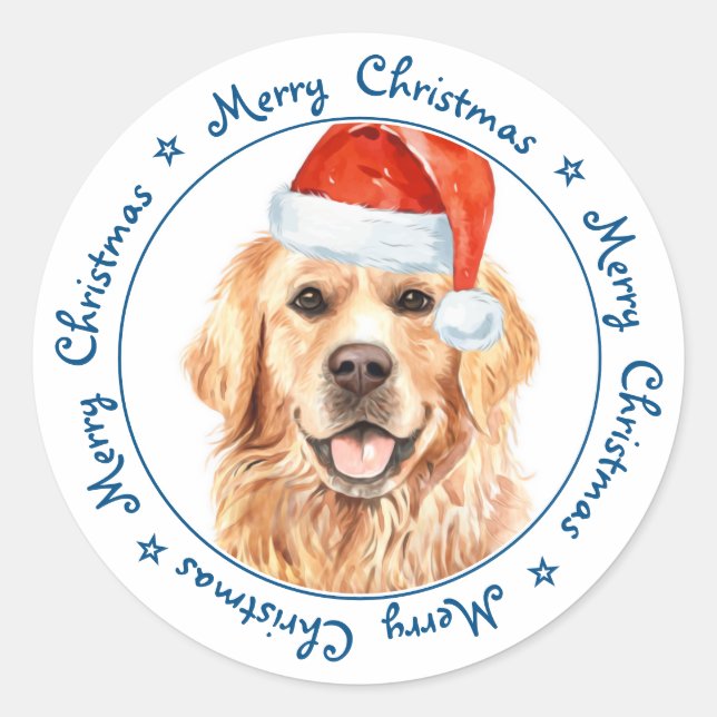 Frohe Weihnachten Santa Dog Golden Retriever Runder Aufkleber (Vorderseite)