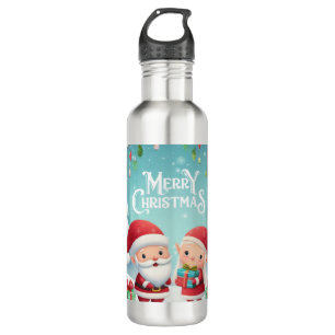Frohe Weihnachten/Santa/Elfen Schnee Edelstahlflasche