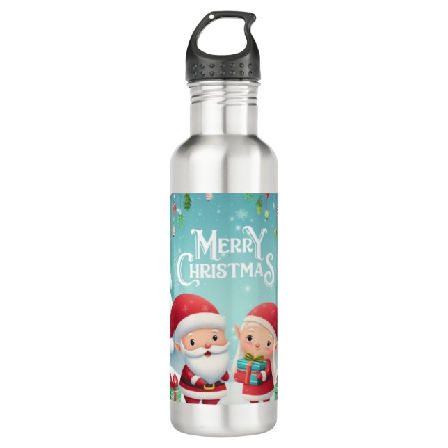 Frohe Weihnachten/Santa/Elfen Schnee Edelstahlflasche (Vorderseite)