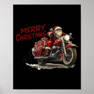 Frohe Weihnachten Santa fährt auf einem Vintage-Mo Poster