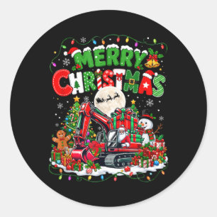 Frohe Weihnachten Santa fährt Bagger Weihnachtsbäu Runder Aufkleber