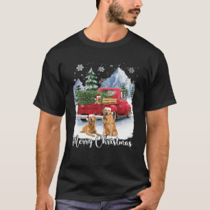 Frohe Weihnachten Santa Golden Retriever Red Truck T-Shirt