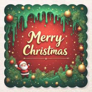 Frohe Weihnachten Santa Grüne Umrandung Untersetzer