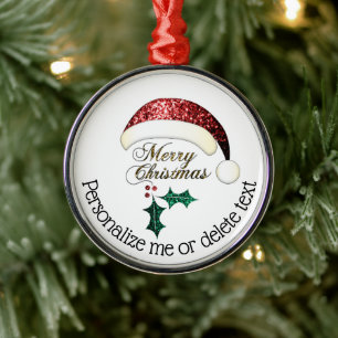 Frohe Weihnachten Santa Hut Glitzer Benutzerdefini Ornament Aus Metall