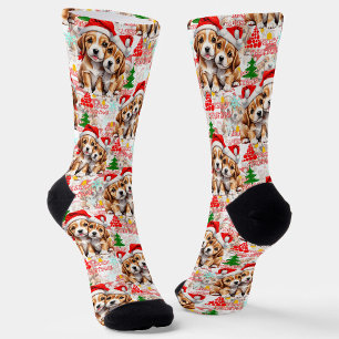 Frohe Weihnachten Santa Hut Hund Welpe Design - We Socken