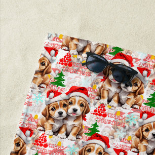 Frohe Weihnachten Santa Hut Hund Welpe Design - We Strandtuch