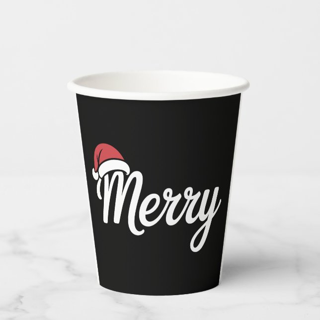 Frohe Weihnachten Santa Hut in fett schwarz Pappbecher (Vorderseite)