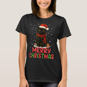 Frohe Weihnachten Santa Hut Lustige schwarze Katze T-Shirt