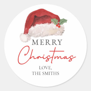 Frohe Weihnachten Santa Hut Mistelzweig Runder Aufkleber