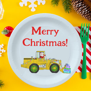 Frohe Weihnachten Santa im Bulldozer liefert Gesch Pappteller