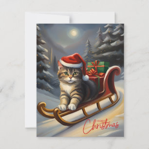 Frohe Weihnachten Santa Katze auf Schlitten 