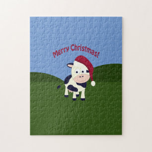 Frohe Weihnachten Santa Kuh Puzzle