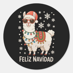 Frohe Weihnachten Santa Lama Weihnachtsbeleuchtung Runder Aufkleber