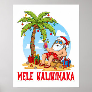 Frohe Weihnachten Santa Mele Kalikimaka Poster
