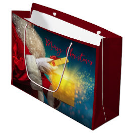 Frohe Weihnachten. Santa mit Gegenwart Große Geschenktüte