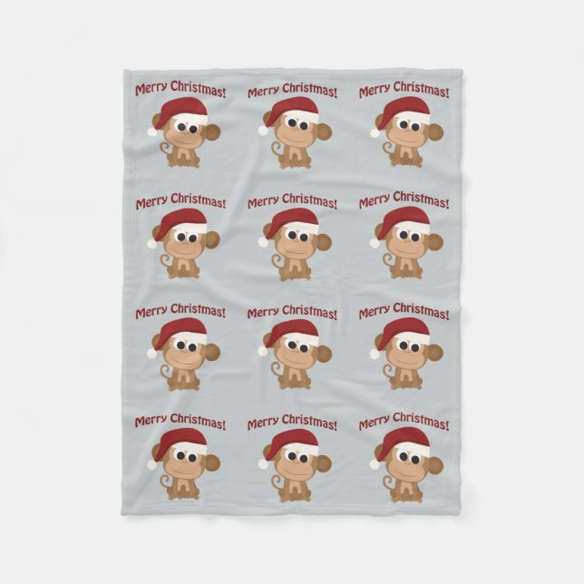Frohe Weihnachten! Santa Monkey Fleecedecke (Vorderseite)