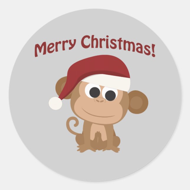 Frohe Weihnachten! Santa Monkey Runder Aufkleber (Vorderseite)
