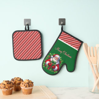 Frohe Weihnachten Santa Ofenhandschuh & Topflappen-Set