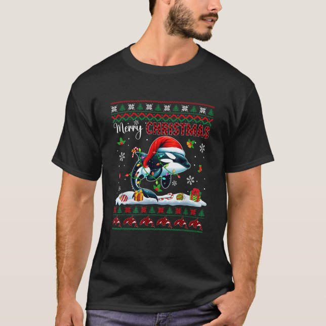 Frohe Weihnachten Santa Orca Sweater Sea Animals L T-Shirt (Vorderseite)
