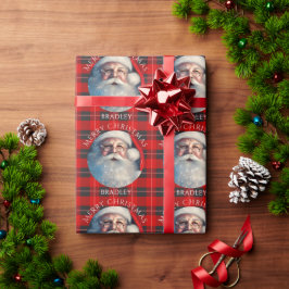 Frohe Weihnachten Santa Red Karierter Personalisie Geschenkpapier