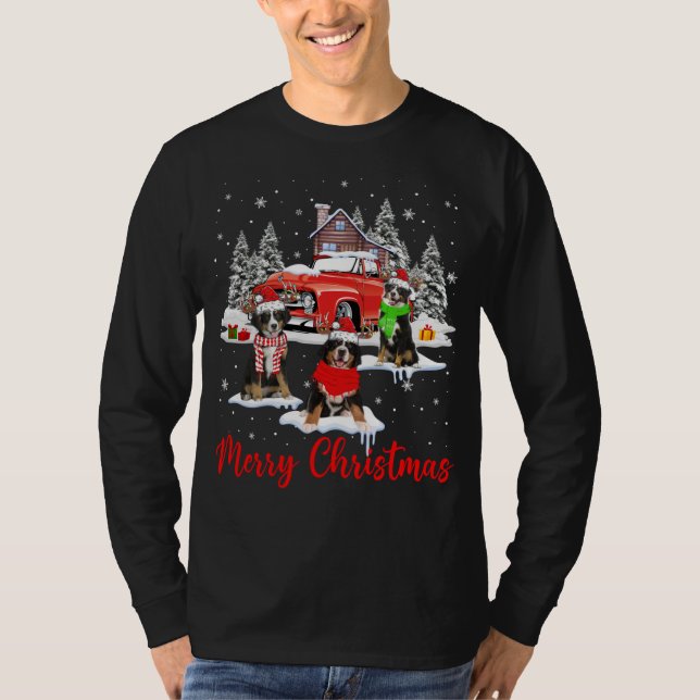 Frohe Weihnachten Santa Reindeer Bernese Mountain  T-Shirt (Vorderseite)