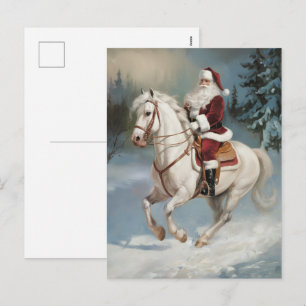 Frohe Weihnachten Santa Reitet Weißes Pferd Schnei