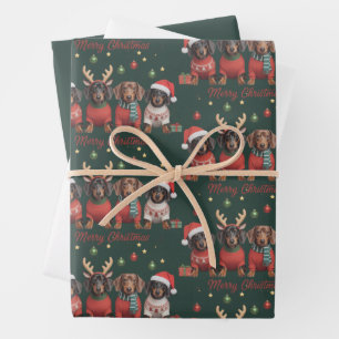 Frohe Weihnachten Santa Rentier Dachshund Wiener  Geschenkpapier Set