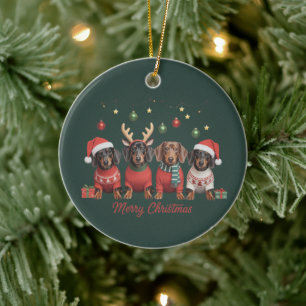Frohe Weihnachten Santa Rentier Dachshund Wiener Keramik Ornament