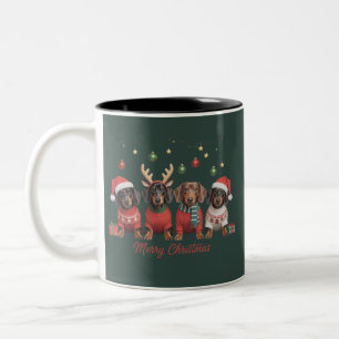 Frohe Weihnachten Santa Rentier Dachshund Wiener  Zweifarbige Tasse
